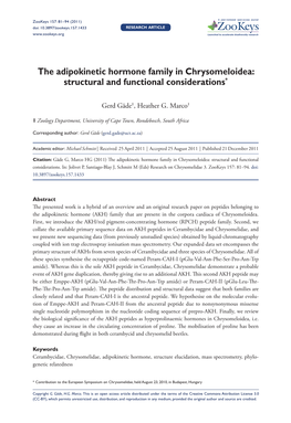 The Adipokinetic Hormone Family in Chrysomeloidea: Structural and Functional Considerations*