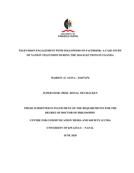 Television Engagement with Followers on Facebook: a Case Study of Nation Television During the 2016 Elections in Uganda