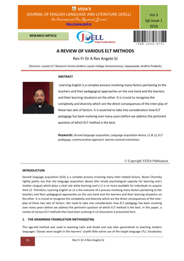 A REVIEW of VARIOUS ELT METHODS Rev Fr Dr a Rex Angelo SJ