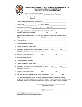 Fort Peck Tribes Associate Enrollment Form