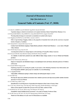 General Table of Contents (Vol. 17, 2020)