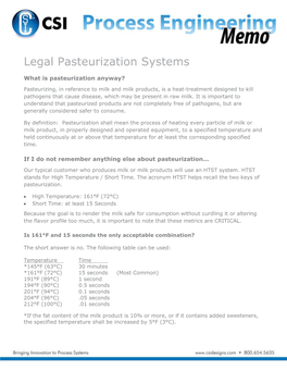 Legal Pasteurization Systems