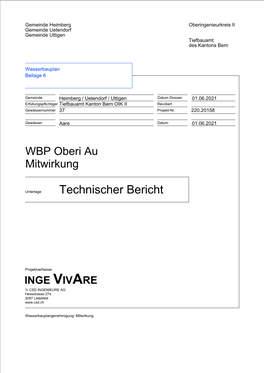 Technischer Bericht Wasserbauplan Aare Oberi Au Uttigen