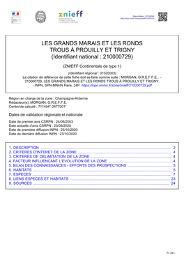 LES GRANDS MARAIS ET LES RONDS TROUS À PROUILLY ET TRIGNY (Identifiant National : 210000729)