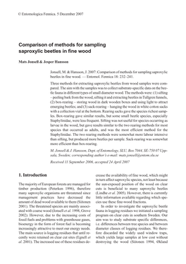 Comparison of Methods for Sampling Saproxylic Beetles in Fine Wood