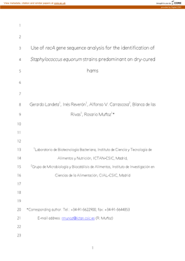 Use of Reca Gene Sequence Analysis for the Identification Of