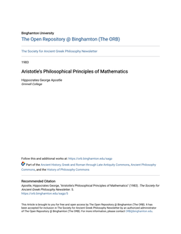 Aristotle's Philosophical Principles of Mathematics