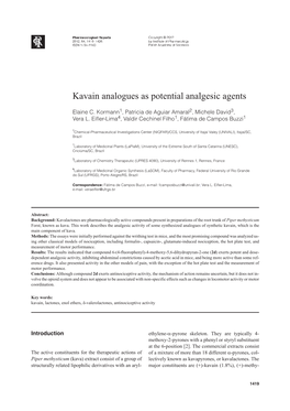 Kavain Analogues As Potential Analgesic Agents