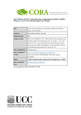 Historic Land Reclamation in the Intertidal Wetlands of the Shannon Estuary, Western Ireland