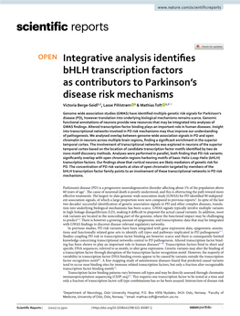 Integrative Analysis Identifies Bhlh Transcription Factors As Contributors to Parkinson's Disease Risk Mechanisms