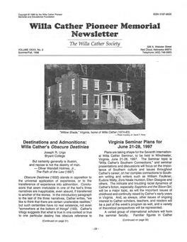 Willa Cather Pioneer Memorial Newsletter