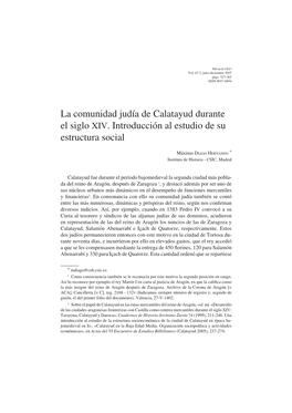 La Comunidad Judía De Calatayud Durante El Siglo XIV. Introducción Al Estudio De Su Estructura Social