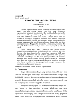 FILOSOFI KEPEMIMPINAN SEMAR Oleh Nurhadi Siswanto, M.Phil Intisari Bangsa Indonesia Adalah Bangsa Yang Besar Dengan Berbagai Ragam Budaya Yang Ada