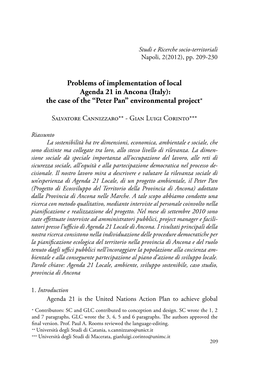 Problems of Implementation of Local Agenda 21 in Ancona (Italy): the Case of the “Peter Pan” Environmental Project*