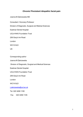Persistent Idiopathic Facial Pain