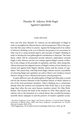 Theodor W. Adorno: with Hegel Against Capitalism