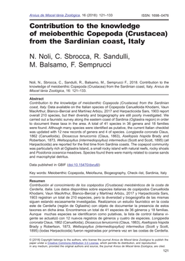 Contribution to the Knowledge of Meiobenthic Copepoda (Crustacea) from the Sardinian Coast, Italy
