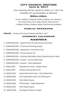 CITY COUNCIL MEETING June 6, 2017 AGENDA