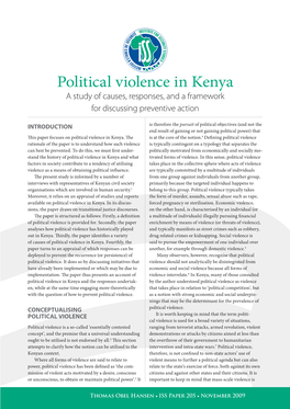 Political Violence in Kenya a Study of Causes, Responses, and a Framework for Discussing Preventive Action