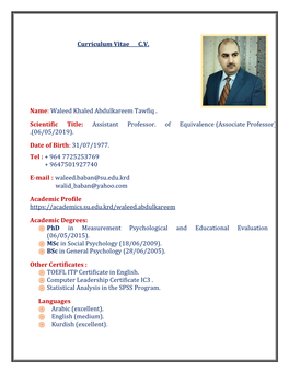 Waleed Khaled Abdulkareem Tawfiq . Scientific Title