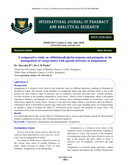 A Comparative Study on Vibhitakaadi Ghrita Tarpana and Putapaka in the Management of Vataja Timira with Special Reference to Astigmatism Dr