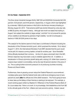 September 2015 the Dow Jones Industrial Average (DJIA), S&P 500