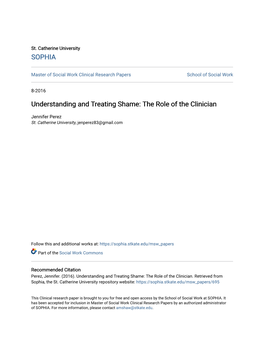 Understanding and Treating Shame: the Role of the Clinician
