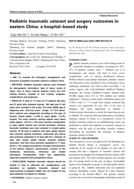 Pediatric Traumatic Cataract and Surgery Outcomes in Eastern China