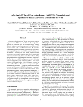 Affectiva-MIT Facial Expression Dataset (AM-FED): Naturalistic and Spontaneous Facial Expressions Collected In-The-Wild