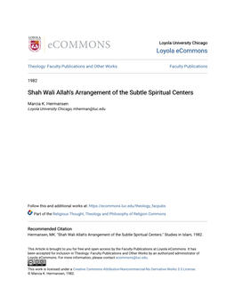 Shah Wali Allah's Arrangement of the Subtle Spiritual Centers