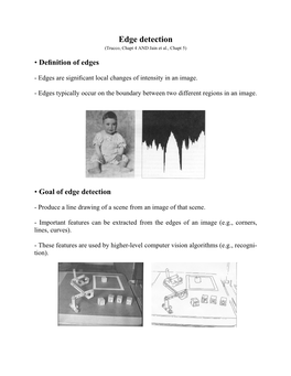 Edge Detection (Trucco, Chapt 4 and Jain Et Al., Chapt 5)