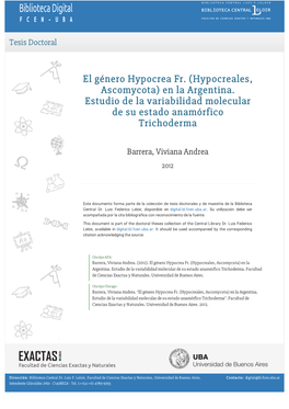 El Género Hypocrea Fr. (Hypocreales, Ascomycota) En La Argentina
