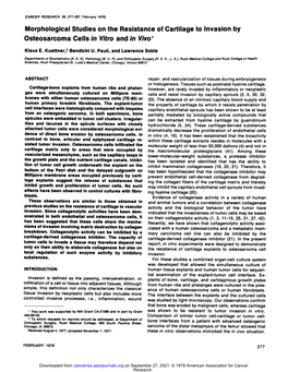 Morphological Studies on the Resistance of Cartilage to Invasion by Osteosarcoma Cells in Vitro and in Vivo