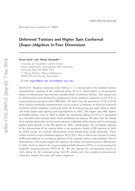 Deformed Twistors and Higher Spin Conformal (Super-)Algebras in Four Dimensions