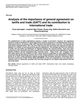 Analysis of the Importance of General Agreement on Tariffs and Trade (GATT) and Its Contribution to International Trade