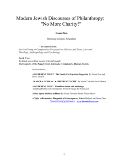 Modern Jewish Discourses of Philanthropy: "No More Charity!"