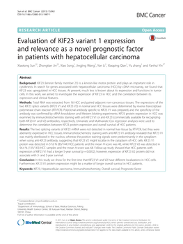Evaluation of KIF23 Variant 1 Expression and Relevance As A