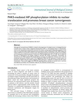 PAK5-Mediated AIF Phosphorylation Inhibits Its Nuclear Translocation And