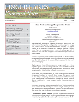 Finger Lakes Vineyard Notes Newsletter #4 June 27, 2008