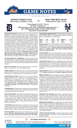 Detroit TIGERS (74-53) NEW York METS (58-67) FIRST PLACE, AL CENTRAL, +5.0 GA Vs