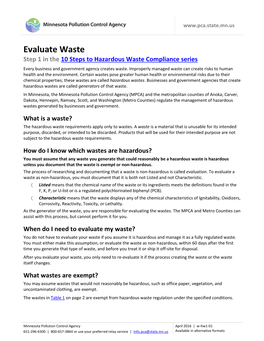 Step 1: Evaluate Waste (W-Hw1-01)