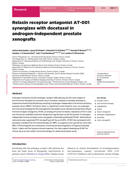 Relaxin Receptor Antagonist AT-001 Synergizes with Docetaxel in Androgen-Independent Prostate Xenografts