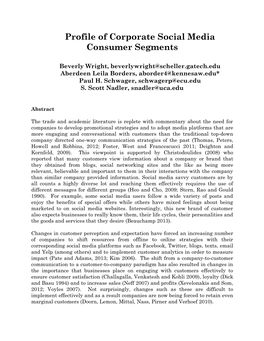 Profile of Corporate Social Media Consumer Segments