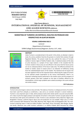 INTERNATIONAL JOURNAL of BUSINESS, MANAGEMENT and ALLIED SCIENCES (IJBMAS) a Peer Reviewed International Research Journal