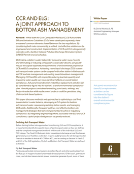 Ccr and Elg: a Joint Approach to Bottom Ash Management