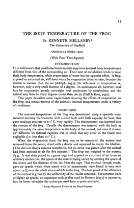 THE BODY TEMPERATURE of the FROG by KENNETH MELLANBY1 the University of Sheffield