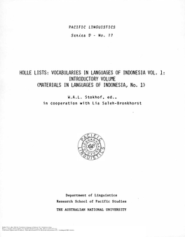 Holle Lists: Vocabularies in Languages of Indonesia, Vol. I: Introductory Volume