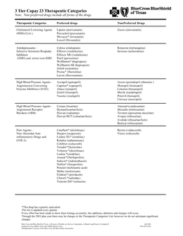 3 Tier Copay 23 Therapeutic Categories Note: Non-Preferred Drugs Include All Forms of the Drugs