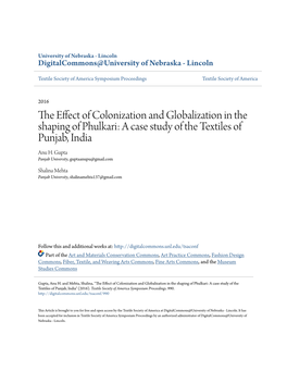 The Effect of Colonization and Globalization in the Shaping of Phulkari: a Case Study of the Textiles of Punjab, India