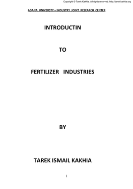 Introduction to Fertilizers Industries